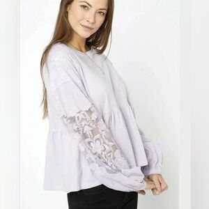 Free People Penny Embroidered Lilac Top
